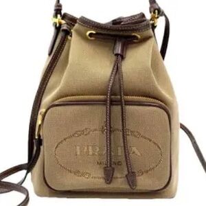 Prada canvas & leather logo bucket bag